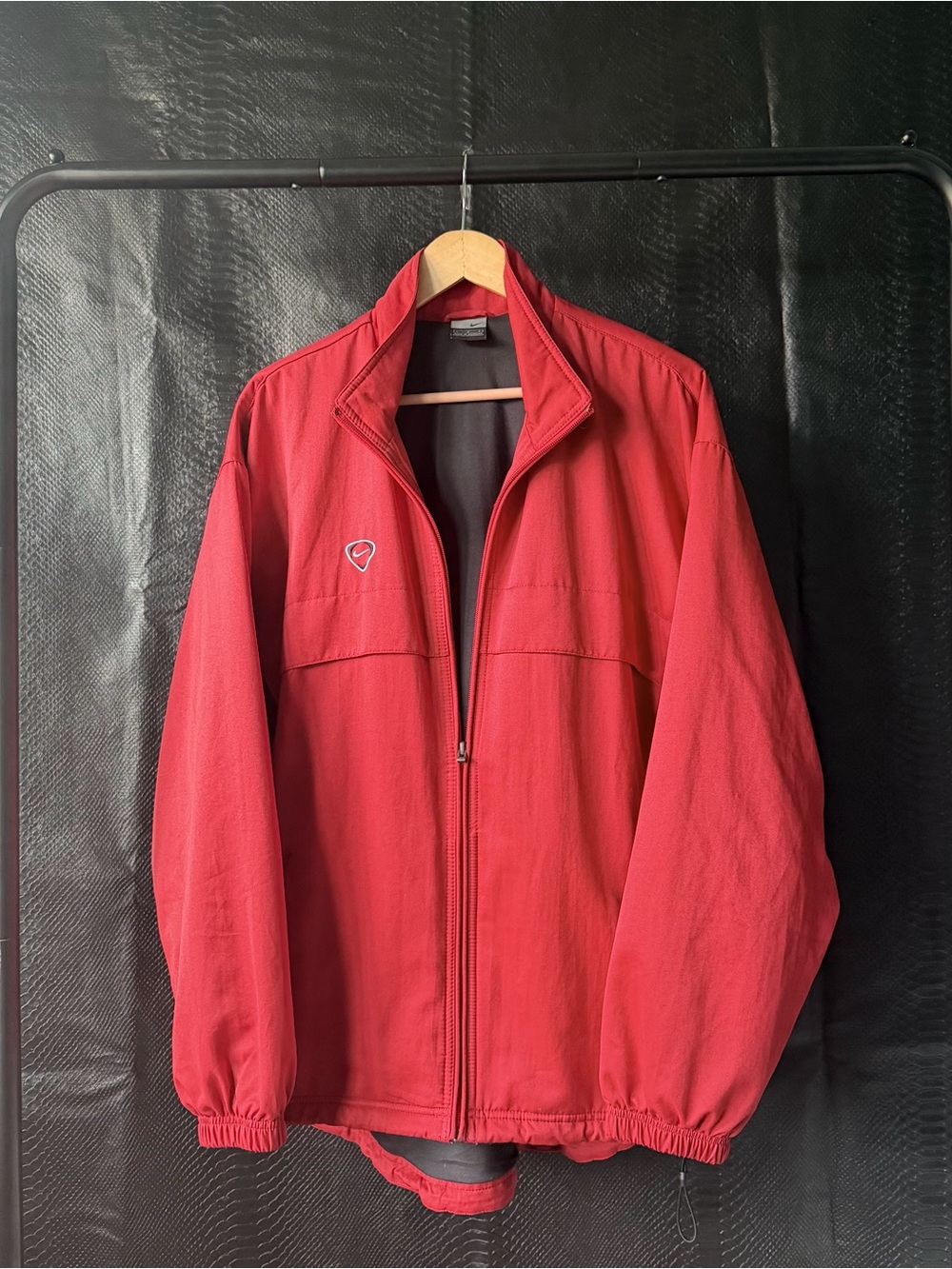 Nike Full Zip Track Windbreaker Jacket Red Black Colorblock Swoosh Sz Men’s